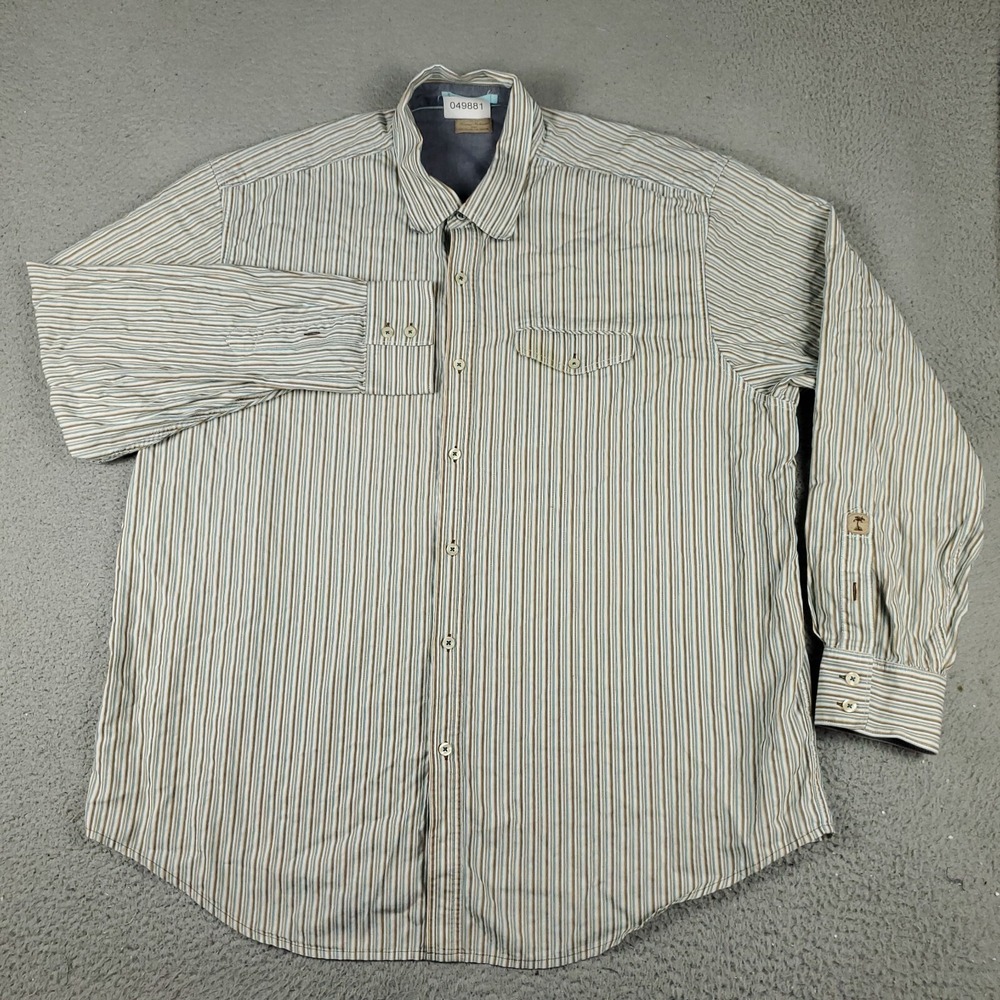 Tommy Bahama Shirt Mens Size 2XL Blue Beige Striped Button Up Long Sleeve *